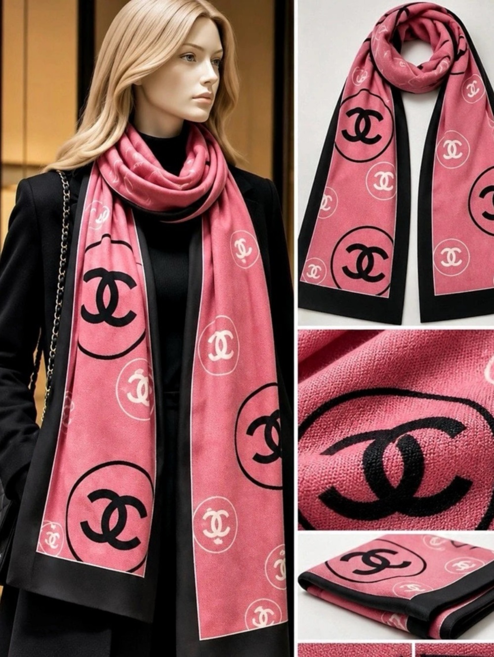 Chiffon Scarf Pink Black